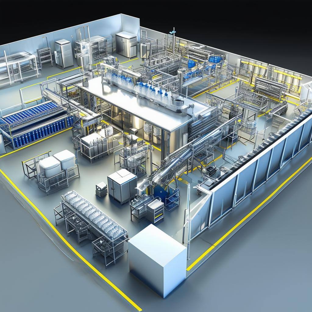 layout of a complete bottling and packaging factory